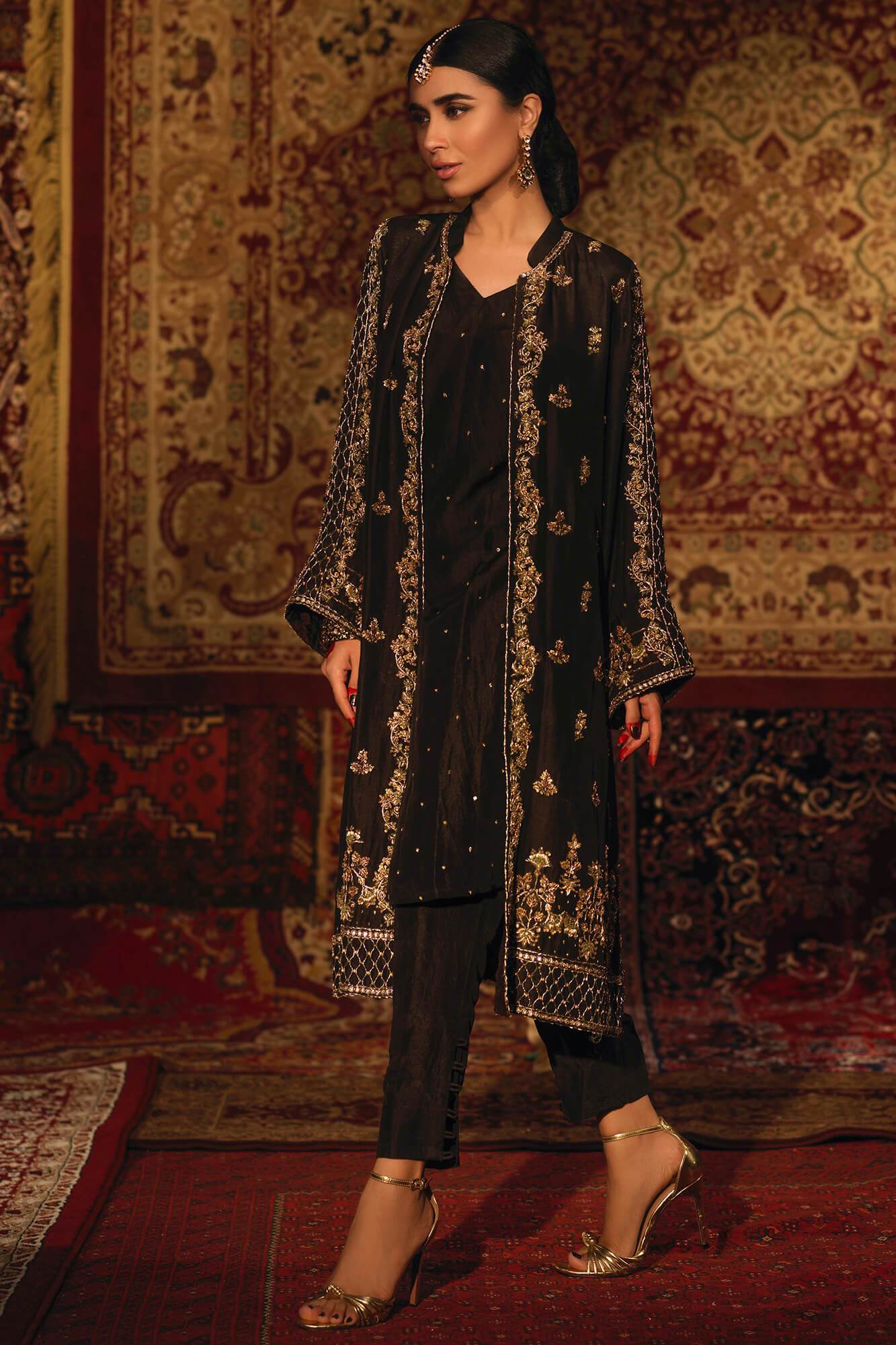 Black Zardozi PK Raw Silk Jacket Set (2-Piece) - Image 5