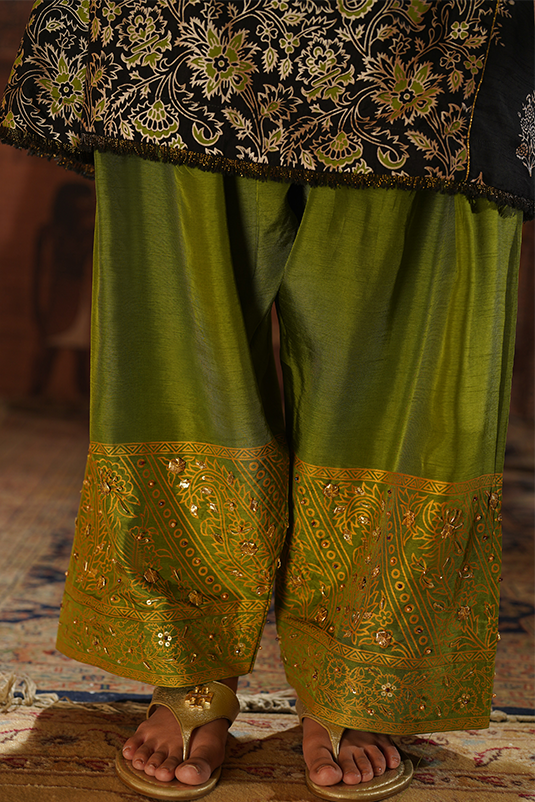 Black Embroidered PK Raw Silk Salwar Kameez (3-Piece) - Image 1