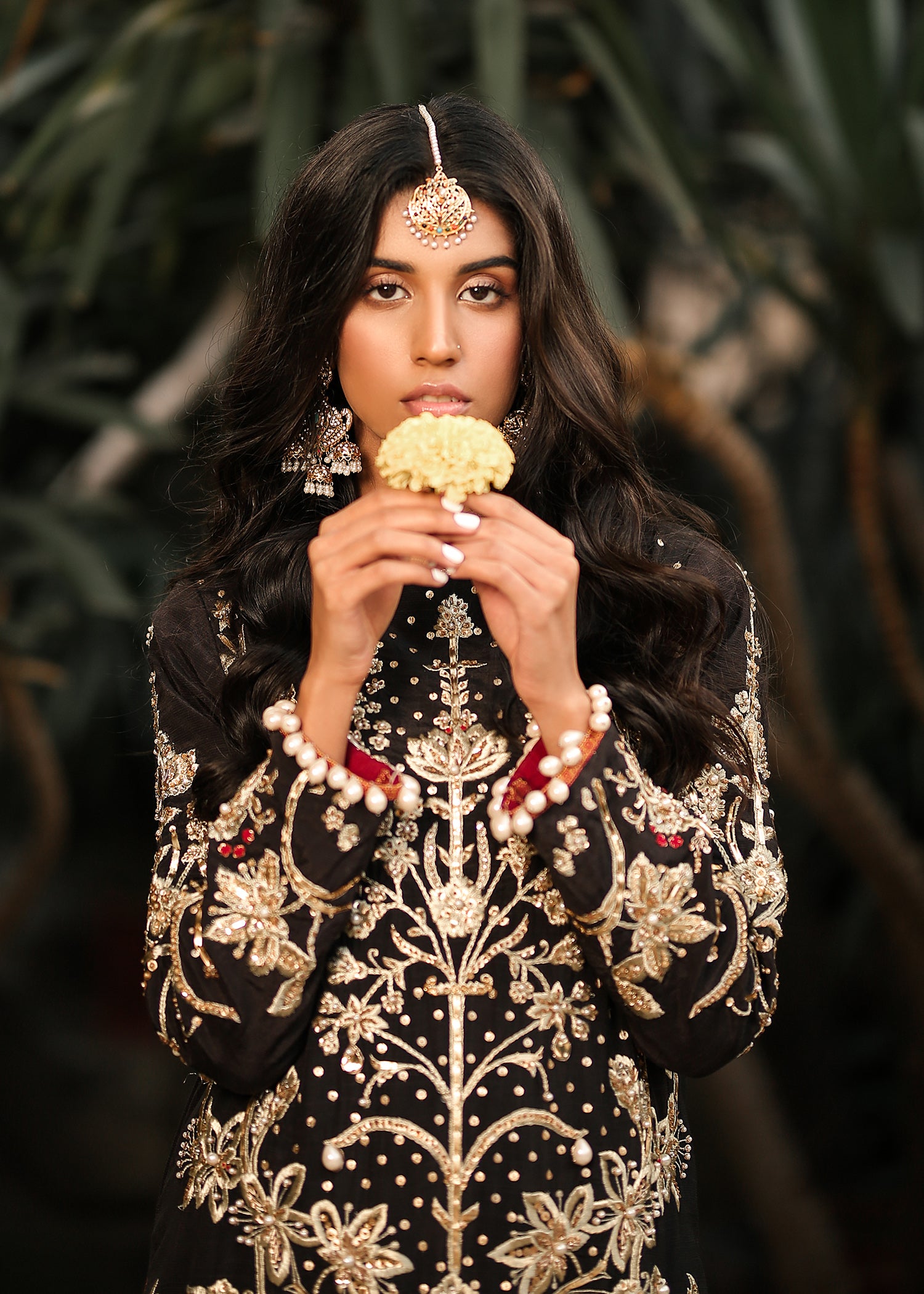 Black Embroidered Raw Silk Salwar Kameez (3-Piece) - Image 3