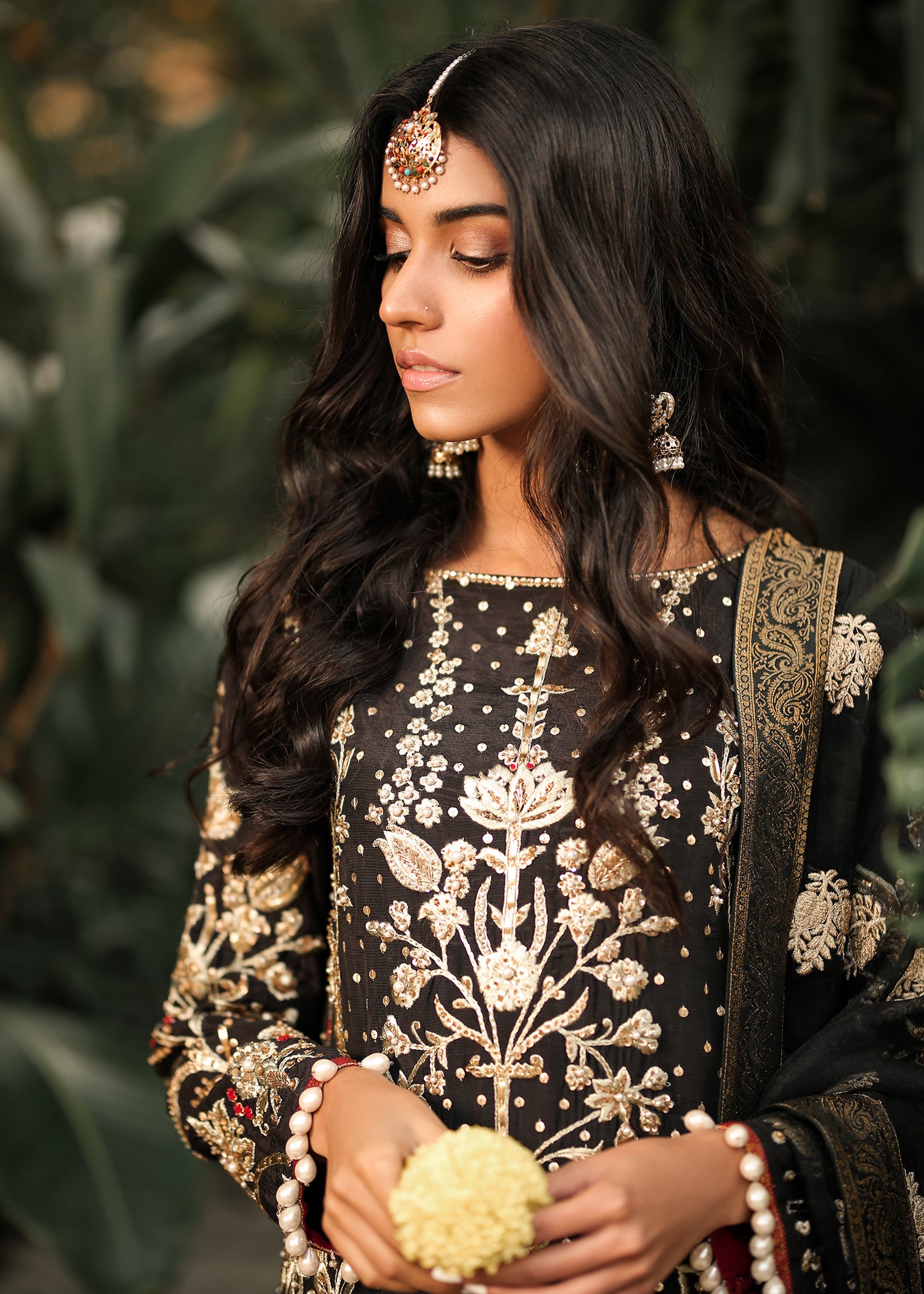 Black Embroidered Raw Silk Salwar Kameez (3-Piece) - Image 4