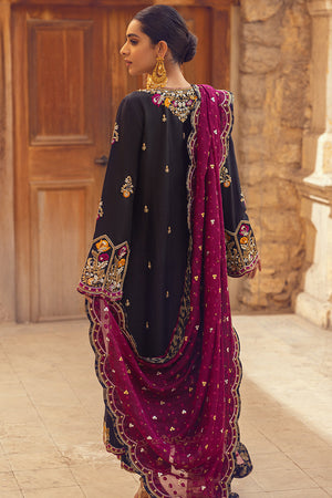 Pakistani Black Hand-Embroidered Raw Silk Kurta Set (3-Piece) - Image 3