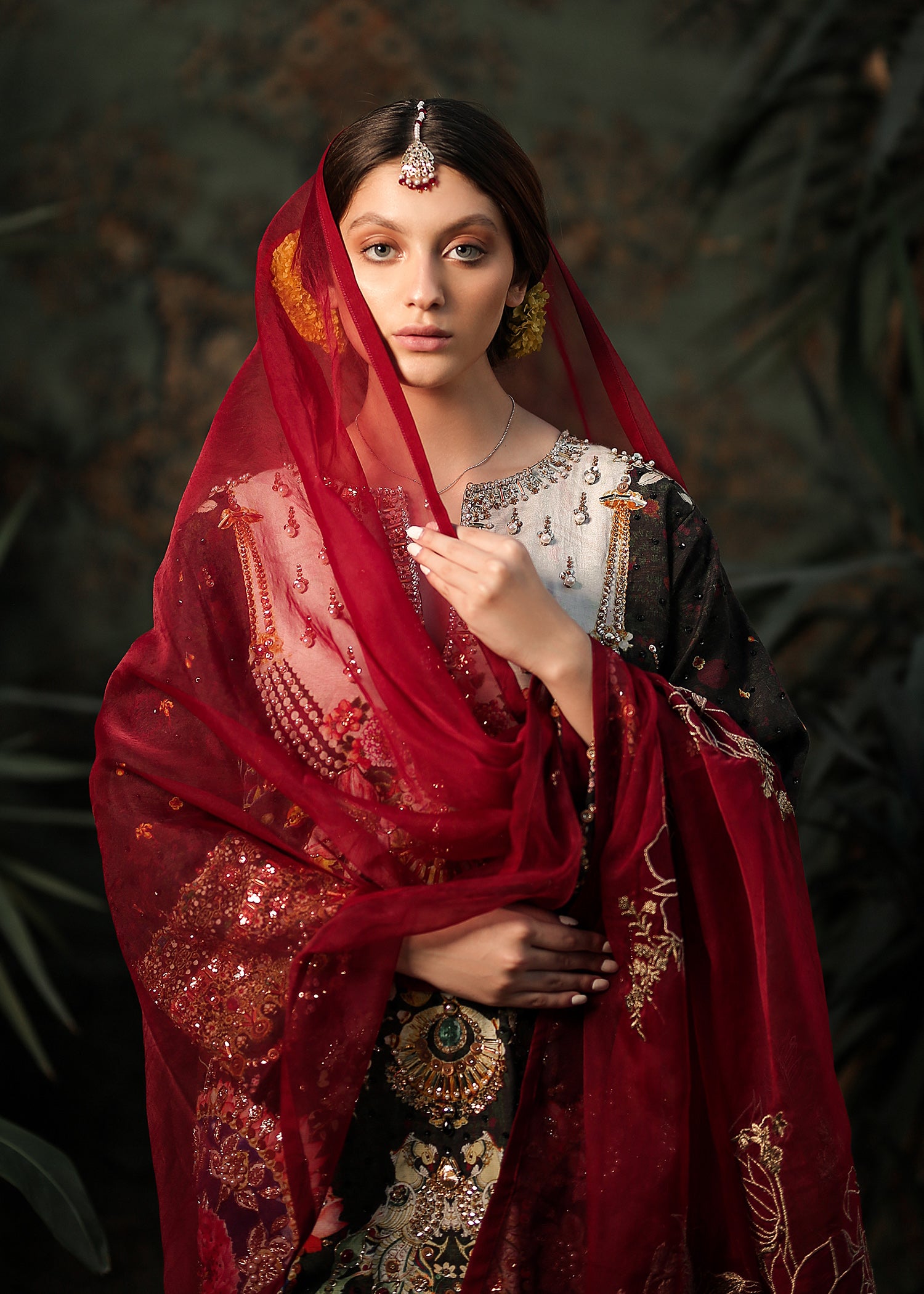 Pakistani Black Embellished Raw Silk Salwar Kameez (3-Piece) - Image 4