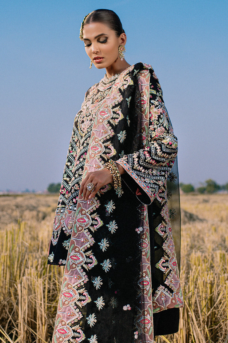 Pakistani Black Embroidered Pure Raw Silk Salwar Kameez (3-Piece) - Image 3