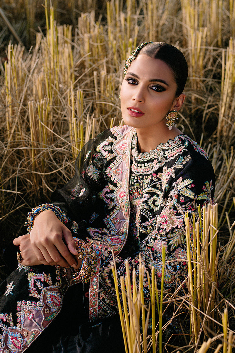 Pakistani Black Embroidered Pure Raw Silk Salwar Kameez (3-Piece) - Image 4