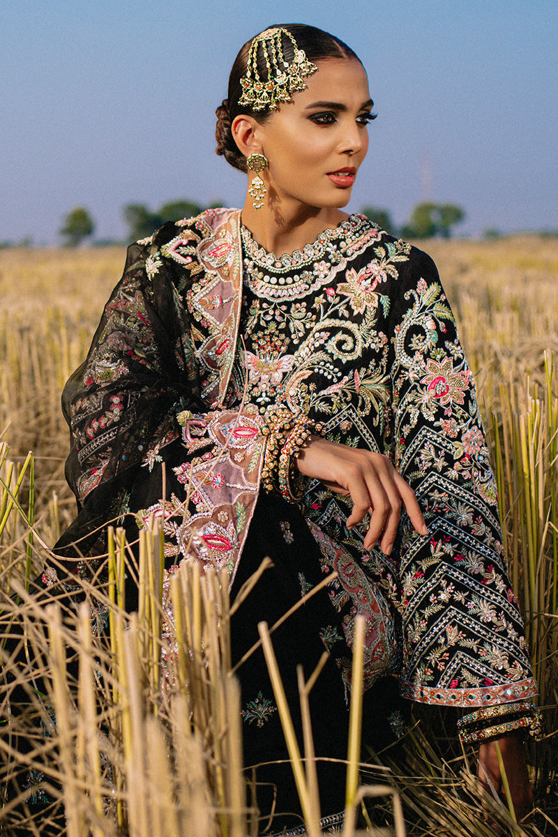 Pakistani Black Embroidered Pure Raw Silk Salwar Kameez (3-Piece) - Image 5