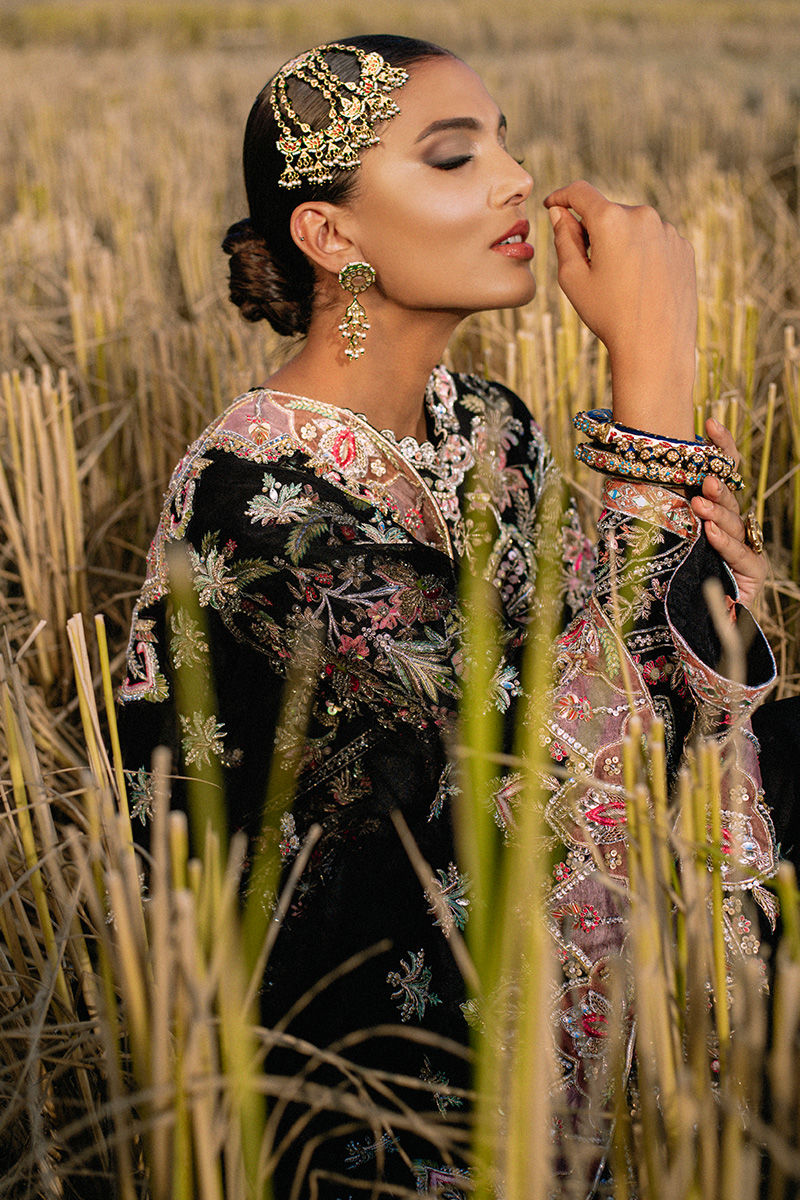 Pakistani Black Embroidered Pure Raw Silk Salwar Kameez (3-Piece) - Image 6