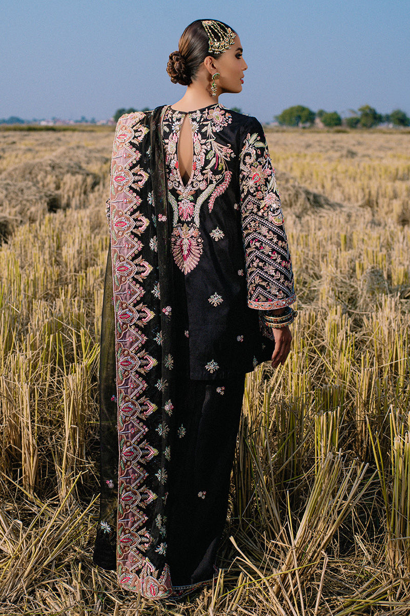 Pakistani Black Embroidered Pure Raw Silk Salwar Kameez (3-Piece) - Image 7