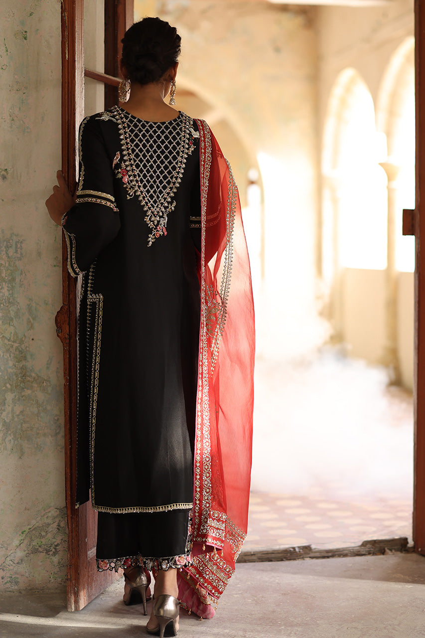 Black Zardozi Raw Silk Salwar Kameez (3-Piece) - Image 2