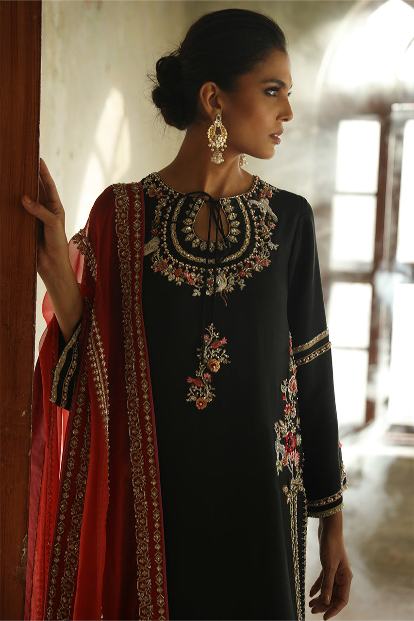 Black Zardozi Raw Silk Salwar Kameez (3-Piece) - Image 6