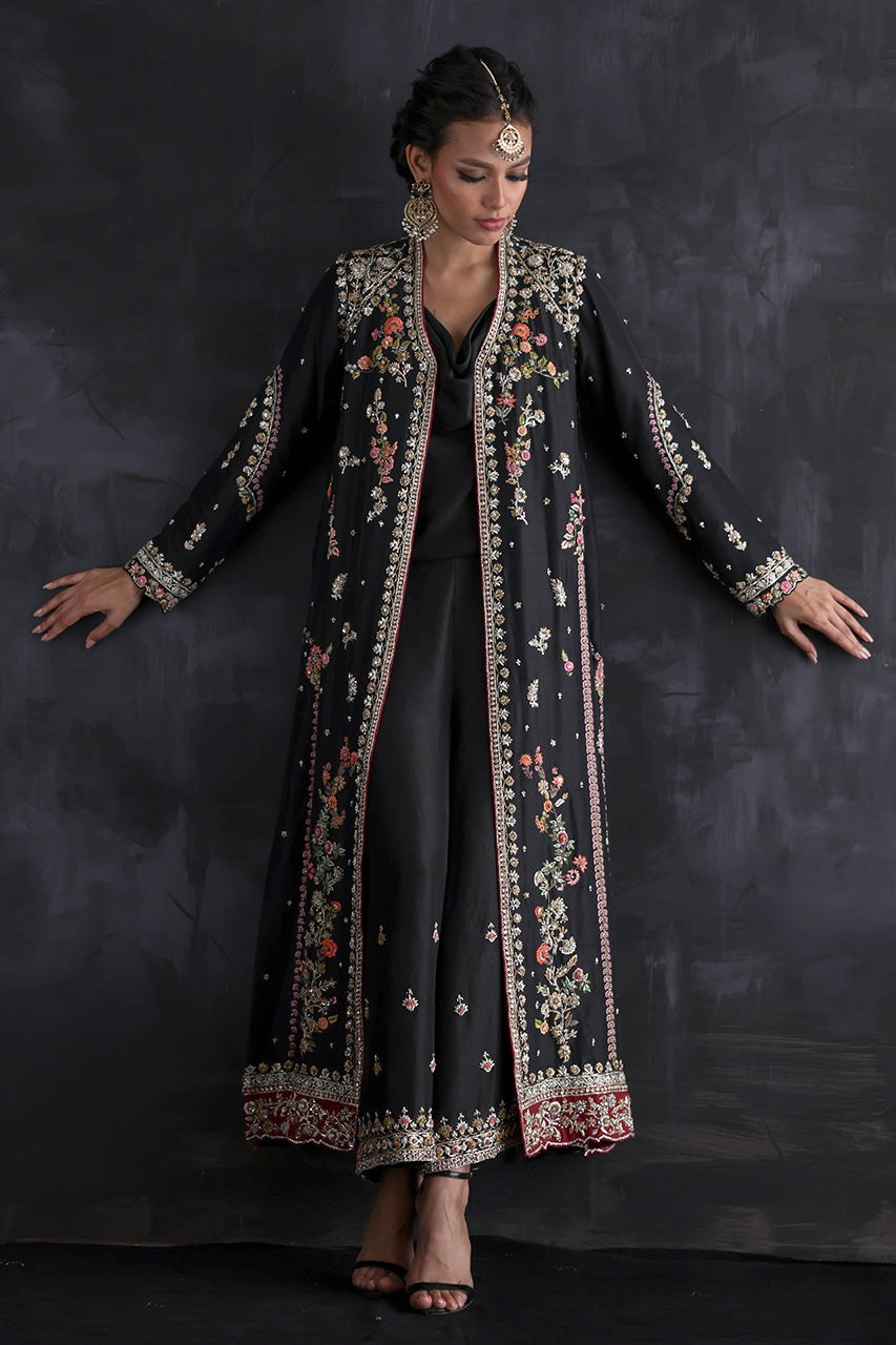 Pakistani Black Zardozi Raw Silk Salwar Kameez (3-Piece) - Image 1