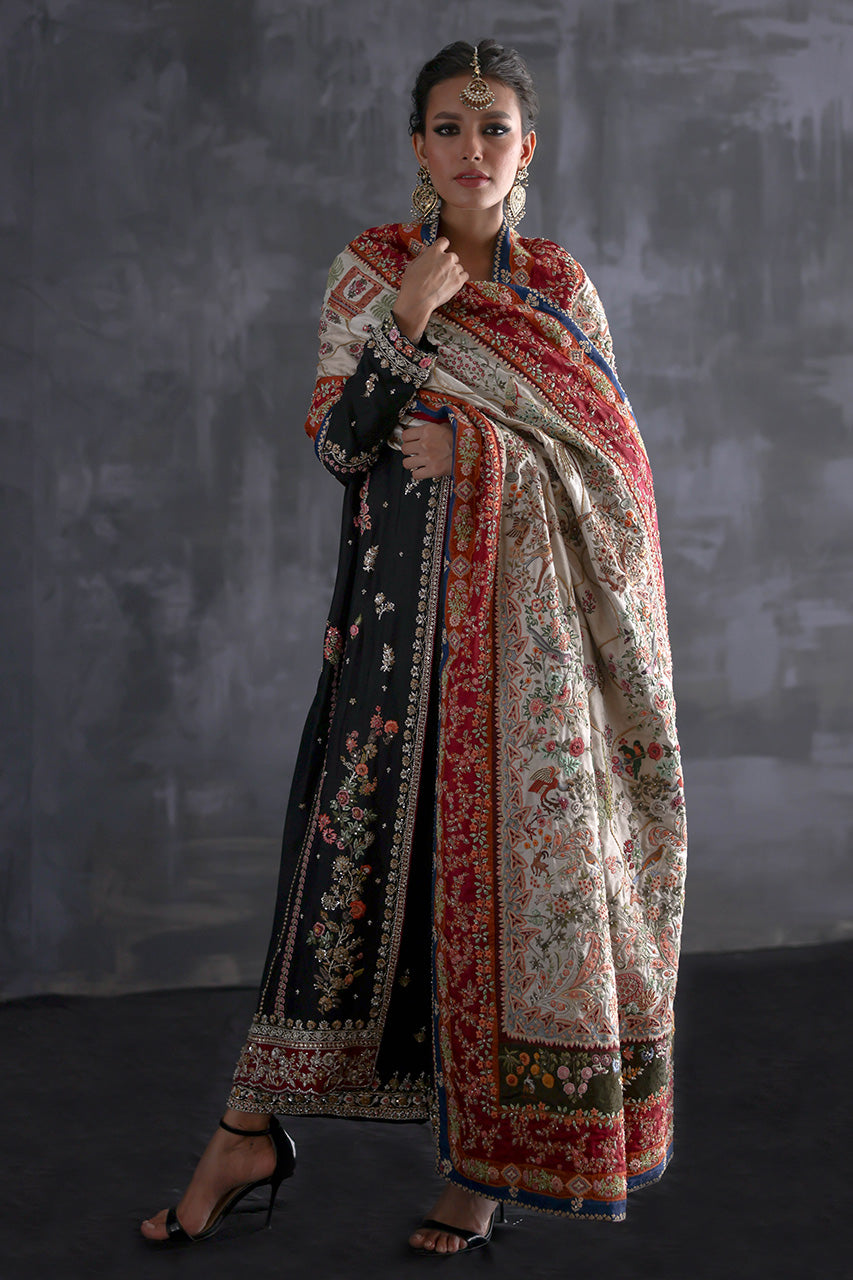 Pakistani Black Zardozi Raw Silk Salwar Kameez (3-Piece) - Image 4