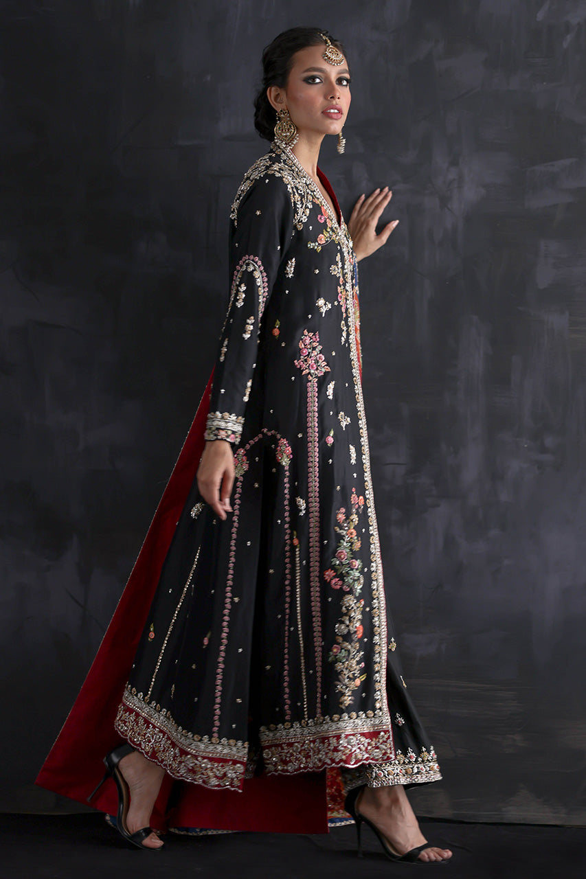 Pakistani Black Zardozi Raw Silk Salwar Kameez (3-Piece) - Image 8