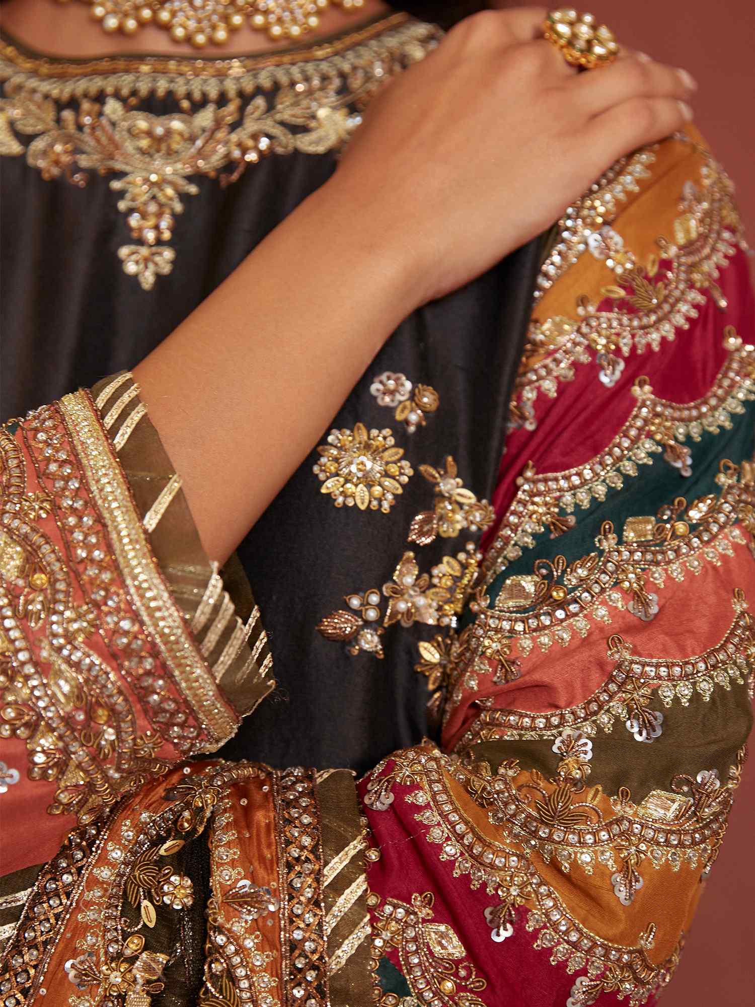 Black Zardozi Raw Silk Velvet Salwar Kameez (3-Piece) - Image 2