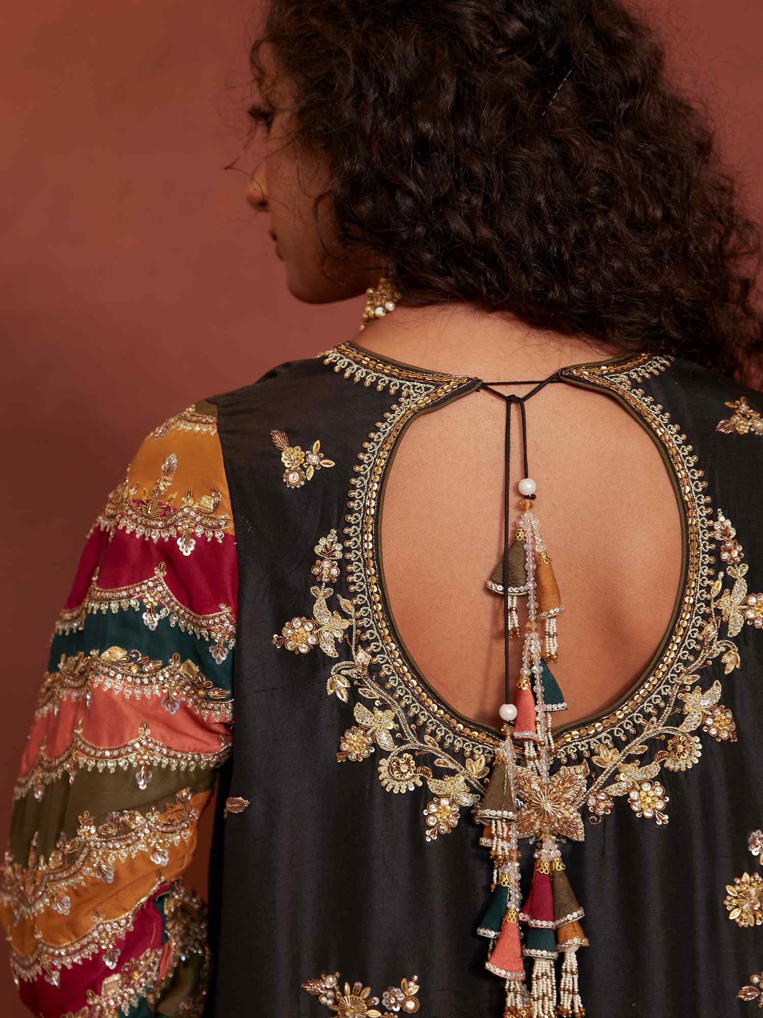 Black Zardozi Raw Silk Velvet Salwar Kameez (3-Piece) - Image 3