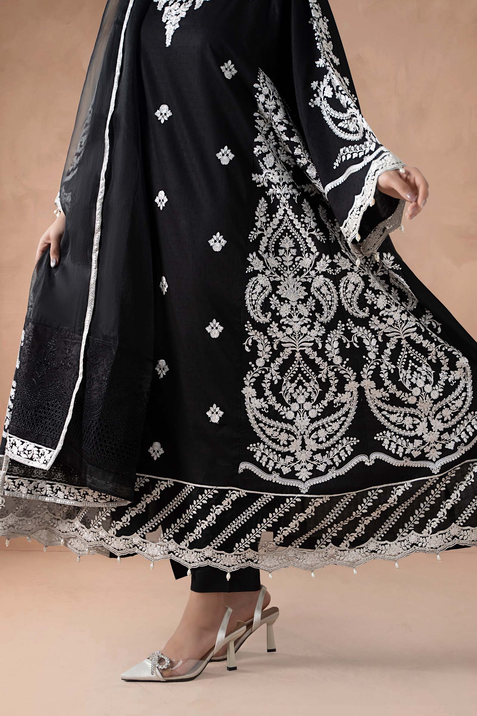 Black Embroidered Self Jacquard Lawn Suit (3-Piece) - Image 3