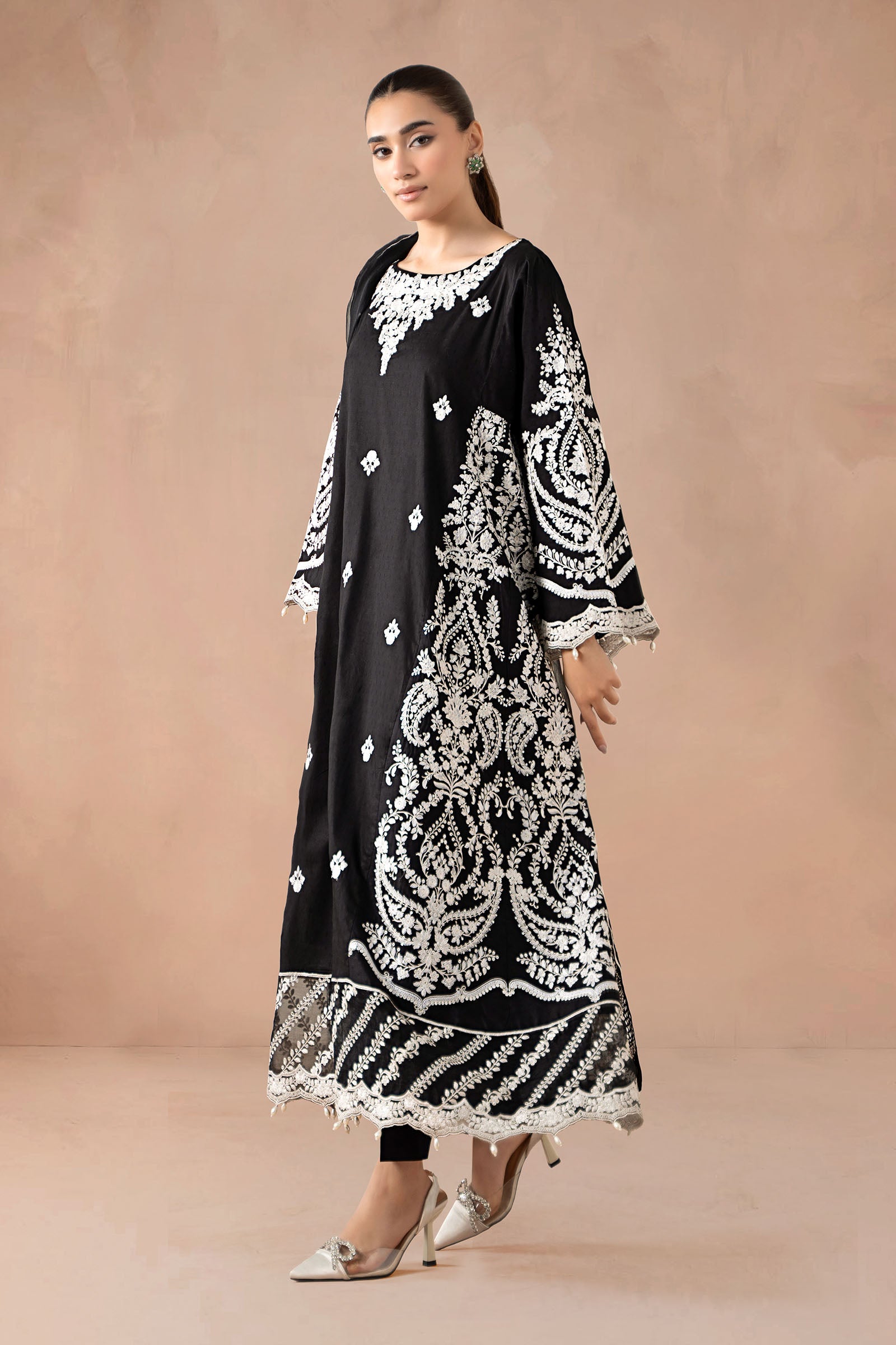 Black Embroidered Self Jacquard Lawn Suit (3-Piece) - Image 6