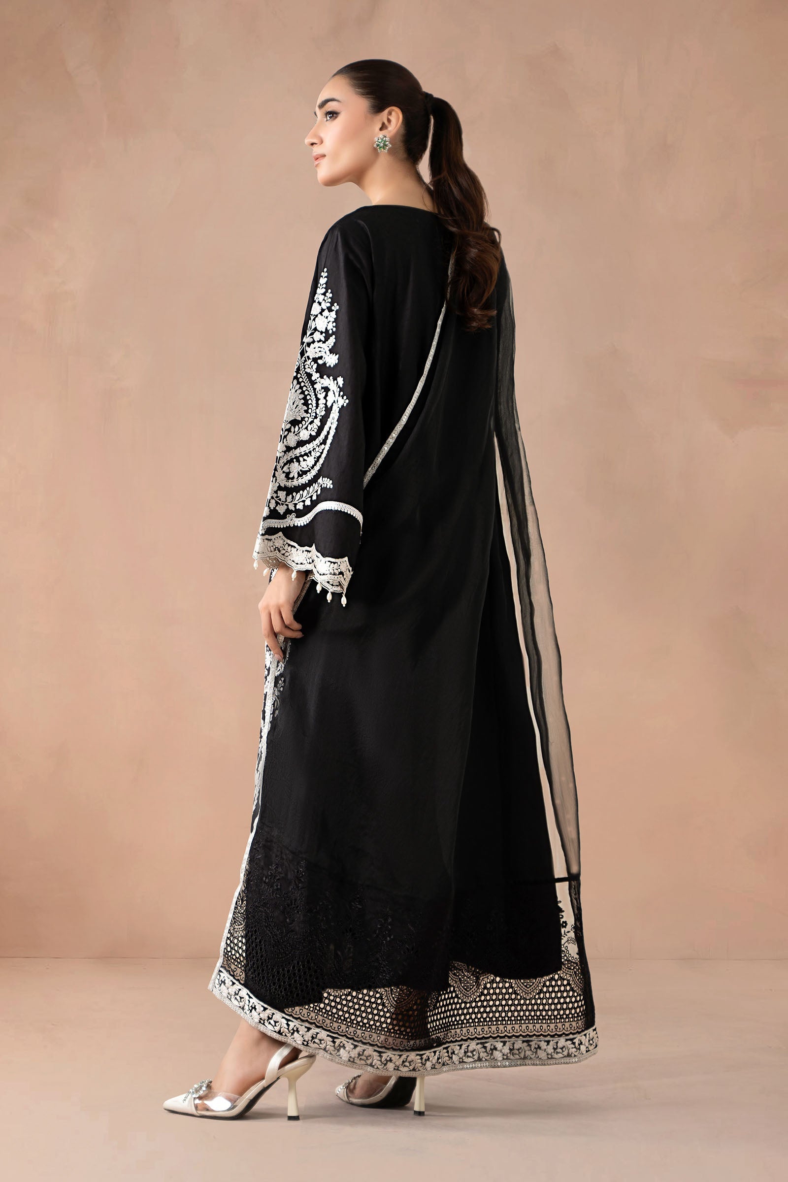 Black Embroidered Self Jacquard Lawn Suit (3-Piece) - Image 8