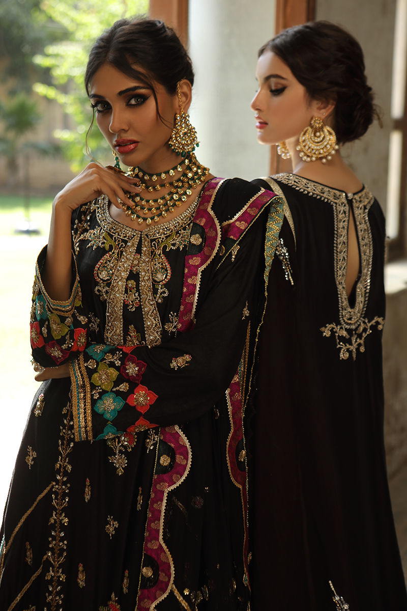 Black Embroidered Silk Salwar Kameez (3-Piece) - Image 6