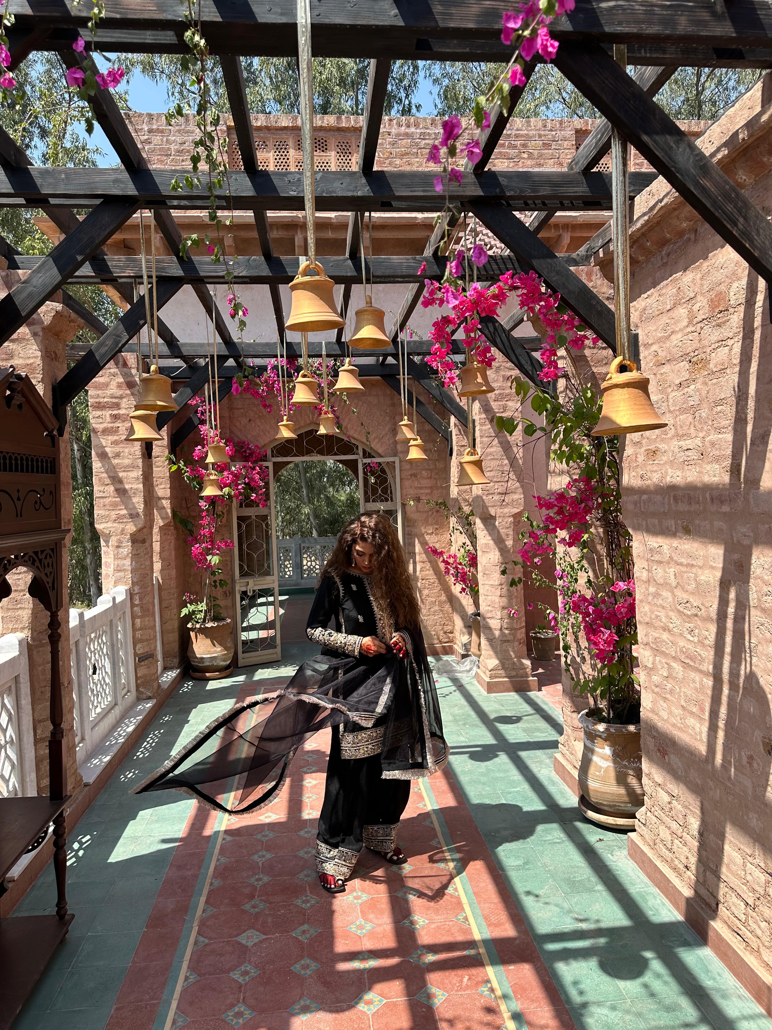 Black Embroidered Silk Salwar Kameez (3-Piece) - Image 4