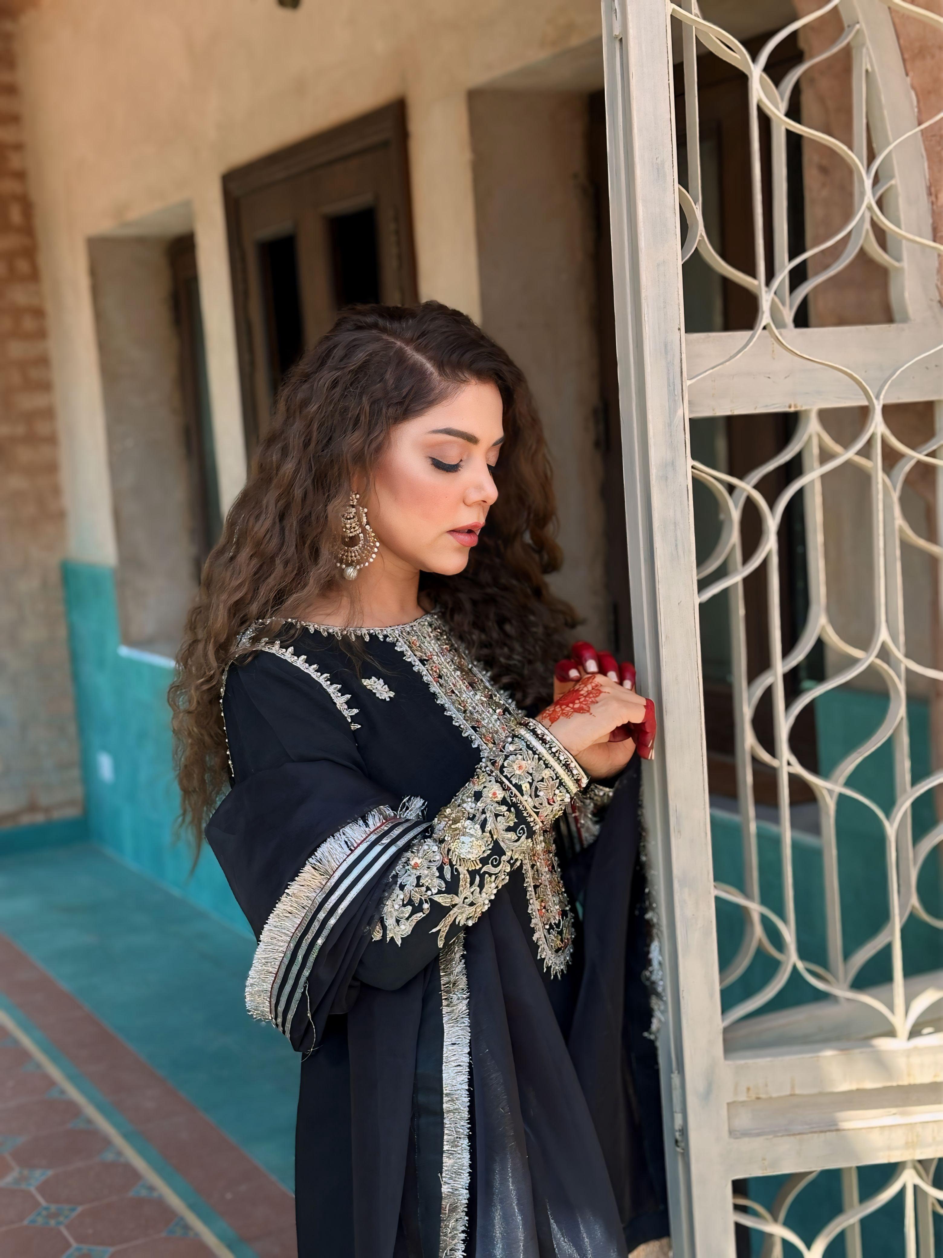 Black Embroidered Silk Salwar Kameez (3-Piece) - Image 5