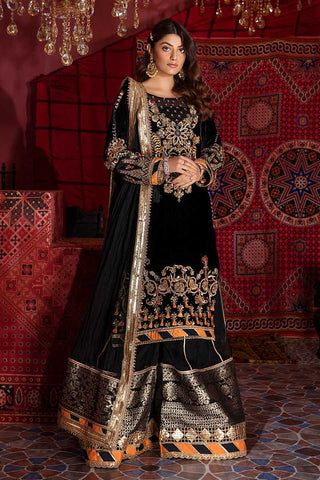 Pakistani Black Embroidered Silk Velvet Salwar Kameez (3-Piece) - Image 2