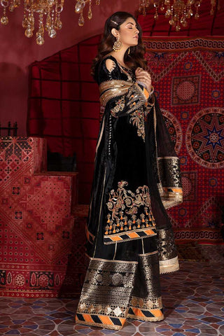 Pakistani Black Embroidered Silk Velvet Salwar Kameez (3-Piece) - Image 3