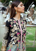 Pakistani Black & Teal Embroidered Tissue Rawsilk Jacket (2-Piece) - Image 4
