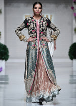 Pakistani Black & Teal Embroidered Tissue Rawsilk Jacket (2-Piece) - Image 8