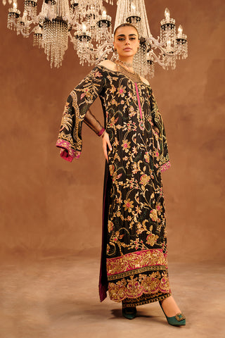 Black Hand-Embellished Tissue Silk Salwar Kameez (3-Piece) - Image 5