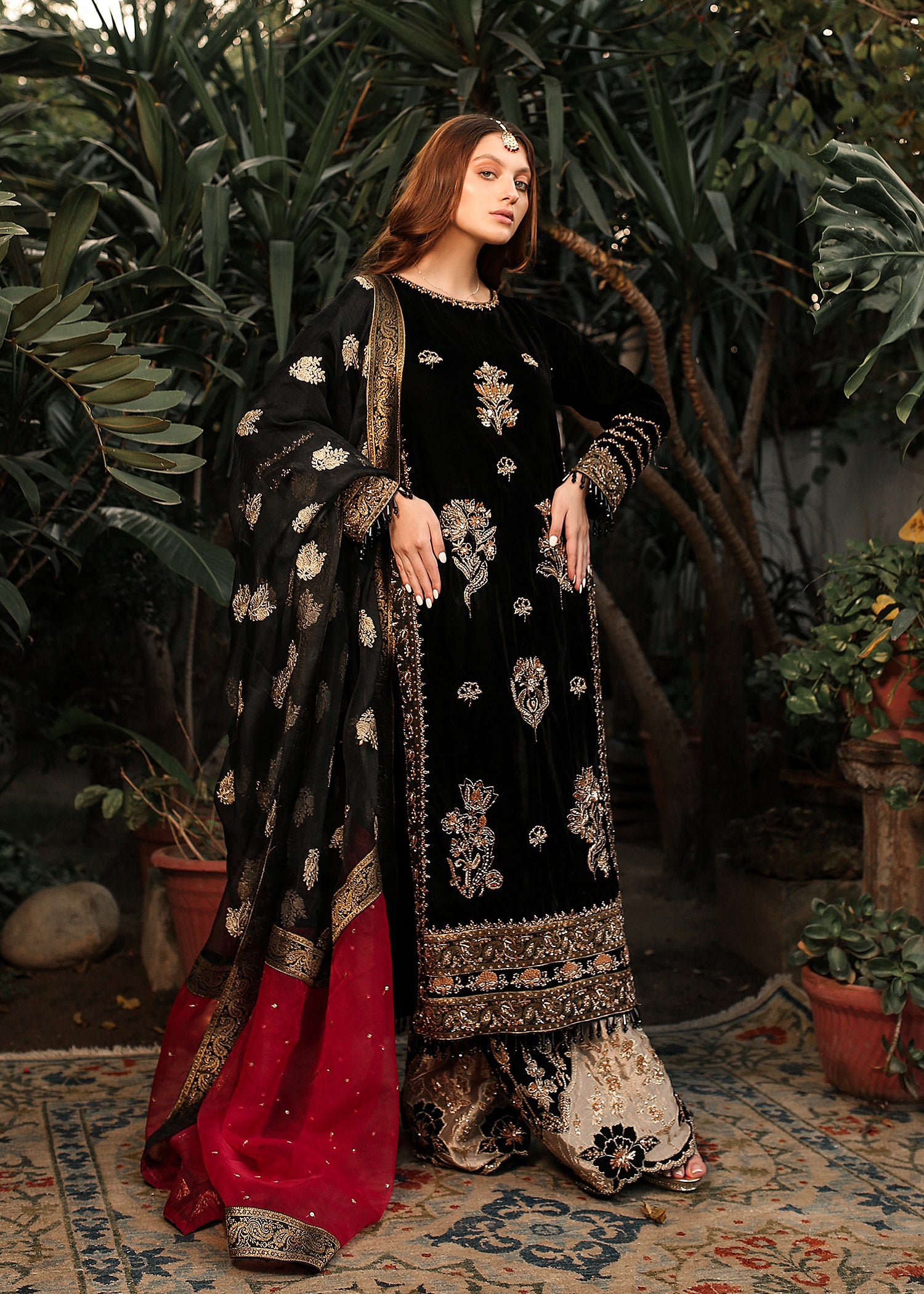Pakistani Black Embroidered Velvet Salwar Kameez (3-Piece) - Image 5
