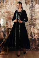 Pakistani Black Embroidered Velvet Jacket Set (2-Piece) - Image 3