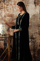 Pakistani Black Embroidered Velvet Jacket Set (2-Piece) - Image 4