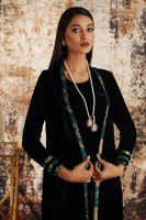 Pakistani Black Embroidered Velvet Jacket Set (2-Piece) - Image 5