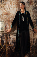 Pakistani Black Embroidered Velvet Jacket Set (2-Piece) - Image 8