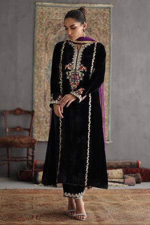 Black Embroidered Velvet Salwar Kameez (3-Piece) - Image 4