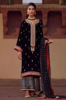 Black Embroidered Velvet Salwar Kameez (3-Piece) - Image 2