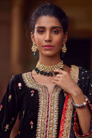 Black Embroidered Velvet Salwar Kameez (3-Piece) - Image 4