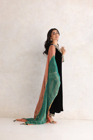 Pakistani Black Gota Embroidered Pure Velvet Salwar Kameez (3-Piece) - Image 2