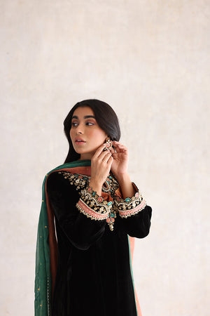 Black Gota Embroidered Pure Velvet Salwar Kameez (3-Piece) - Image 4