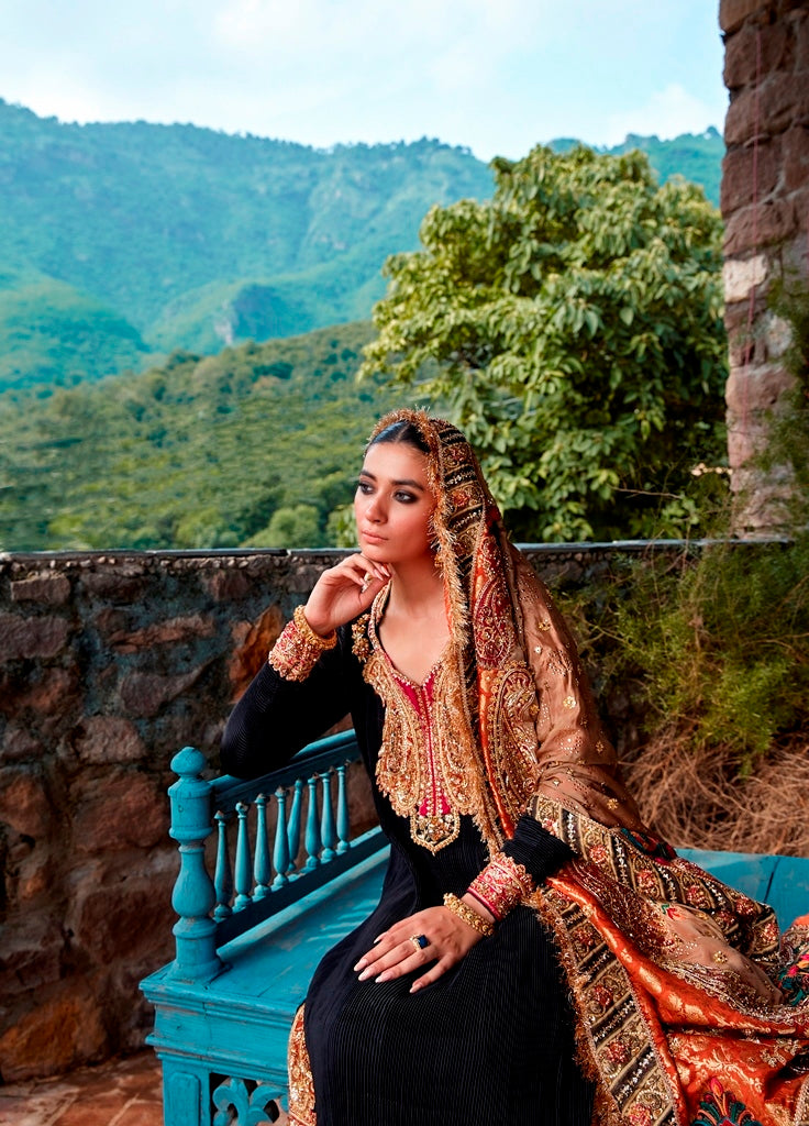 Pakistani Jet Black Embellished Velvet Salwar Kameez (3-Piece) - Image 4