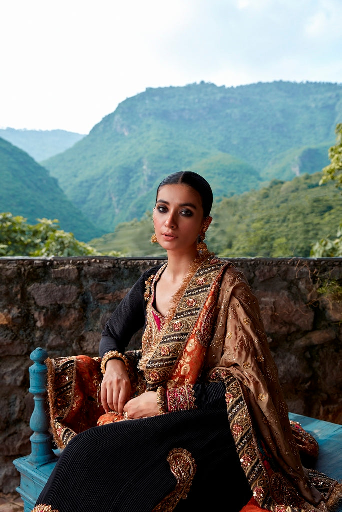 Pakistani Jet Black Embellished Velvet Salwar Kameez (3-Piece) - Image 5