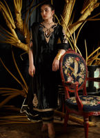 Black Kora Dabka Velvet Salwar Kameez (3-Piece) - Image 3
