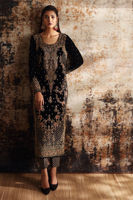 Black Embellished Velvet Salwar Kameez (3-Piece) - Image 3