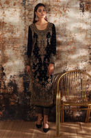 Black Embellished Velvet Salwar Kameez (3-Piece) - Image 4