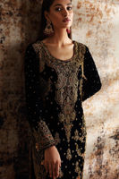 Black Embellished Velvet Salwar Kameez (3-Piece) - Image 5