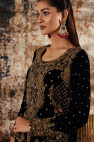 Black Embellished Velvet Salwar Kameez (3-Piece) - Image 8