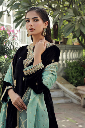 Black Embellished Velvet Salwar Kameez (3-Piece) - Image 5