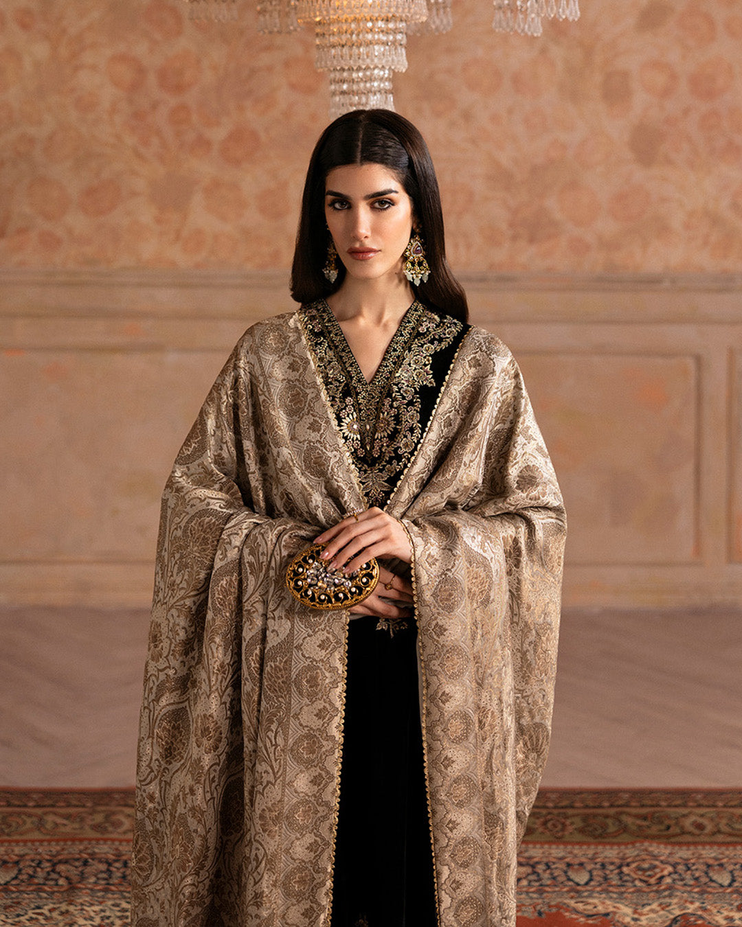 Pakistani Black Embroidered Velvet Salwar Kameez (3-Piece) - Image 5