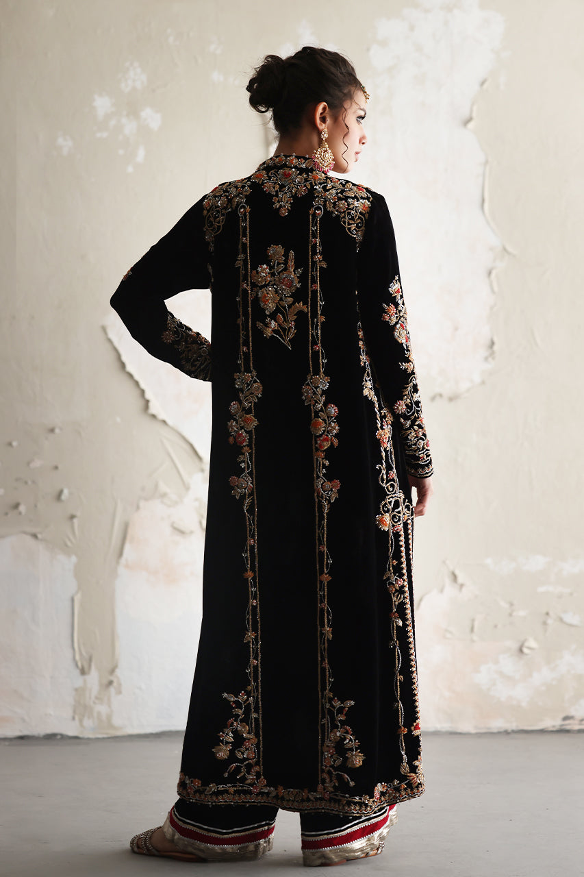 Pakistani Black Zardozi Embroidered Velvet Jacket Set (3-Piece) - Image 6