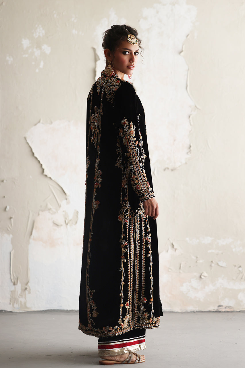 Pakistani Black Zardozi Embroidered Velvet Jacket Set (3-Piece) - Image 7